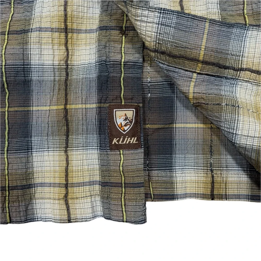 KUHL Shirt Men Large Plaid Crinkle Cotton Long‎ Sleeve Button Up Hiking Camping
